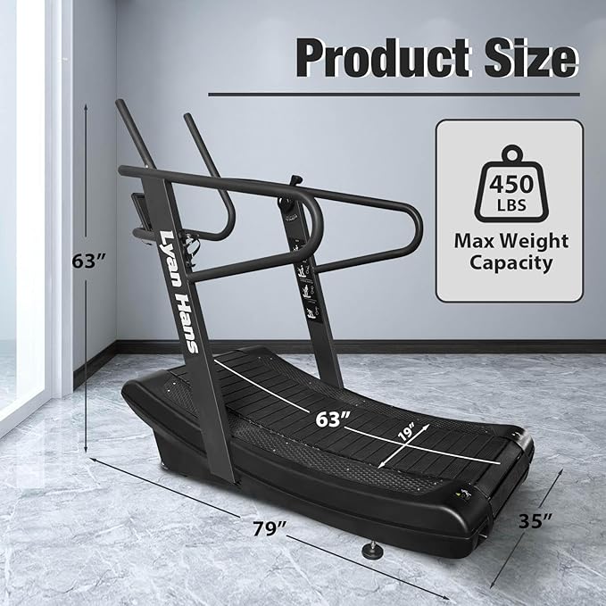 Curved Manual Treadmill, Non-Electric Curve Treadmill with 4 Resistance Levels, Self-Generated Air Runner with LCD, Commercial Motorless Treadmills for Home Gym, 450LBS Capacity, Black