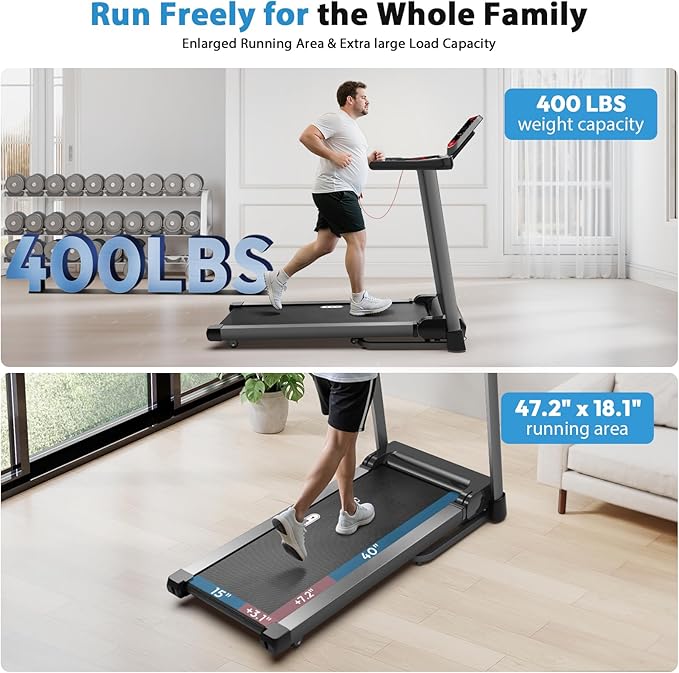 CIIHI Treadmill with Auto Incline - 400 LBS Capacity 15% Auto Incline Treadmill for Home - 0.5-12 MPH Foldable Running Machine with 47.2”x18.1” Belt, APP, Speaker, Speed & Incline Quick Button