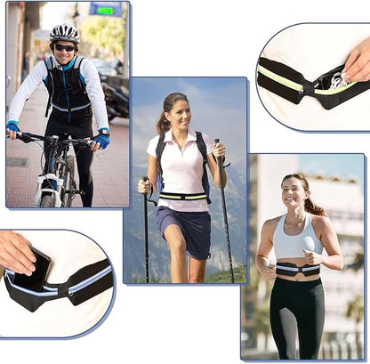 2 Pcs Running Belt for Men and Women, Slim Running Belt, Reflective Waterproof Double Pocket Design, Suitable for Running, Cycling, Mountaineering and Other Sports (Blue, Green)