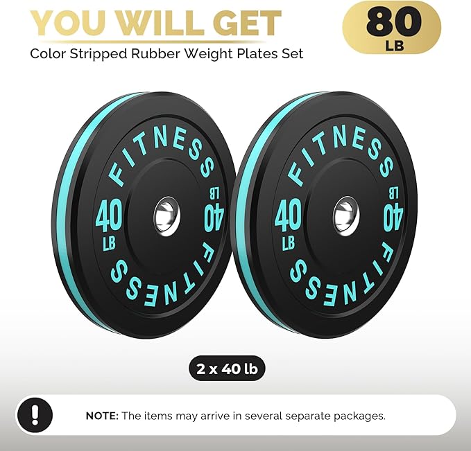 2 Inch Bumper Plates，10-500lbs，Barbell Rubber Olympic Weight Plates Set for Home Gym, Strength Training & Weight Lifting, Multiple Options Colors