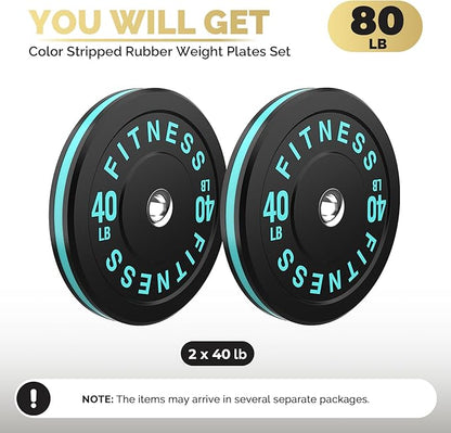 2 Inch Bumper Plates，10-500lbs，Barbell Rubber Olympic Weight Plates Set for Home Gym, Strength Training & Weight Lifting, Multiple Options Colors