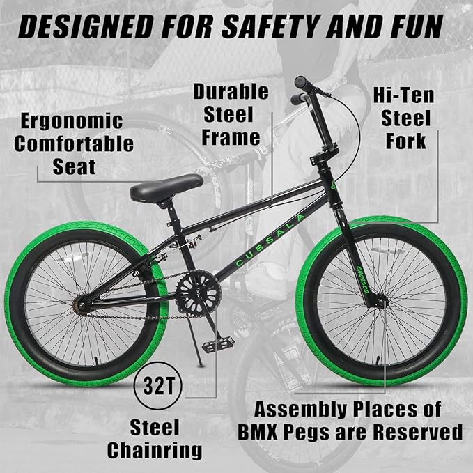 Freestyle BMX Bike, 18 20 Inch Kids Bicycle for 5-13 Years Old Kids and Beginner Level Rider, Multiple Colors