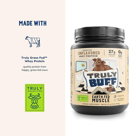 Earth Fed Muscle Truly Buff Truly Grass Fed Whey Protein Isolate - No Artificial Ingredients, Soy Free, Gluten Free, Non-GMO and Hormone Free (2 Pound, 30 Servings, Unflavored)