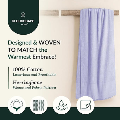 Herringbone Cotton Twin Blanket for Couch, Bed,Sofa, Home Decor, Soft, Lightweight, All-Season Bed Blanket, 68 x92, Lavender Blue