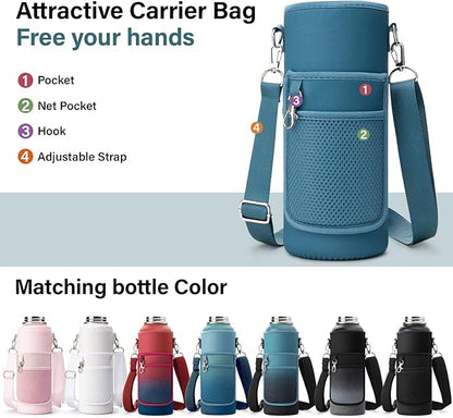 Insulated Water Bottle | Thickened Stainless Steel Vacuum Metal | Portable Sports Water Jug for Gym and Hiking with Straw, Carrier Bag, Handle Strap | BPA-Free 40 oz