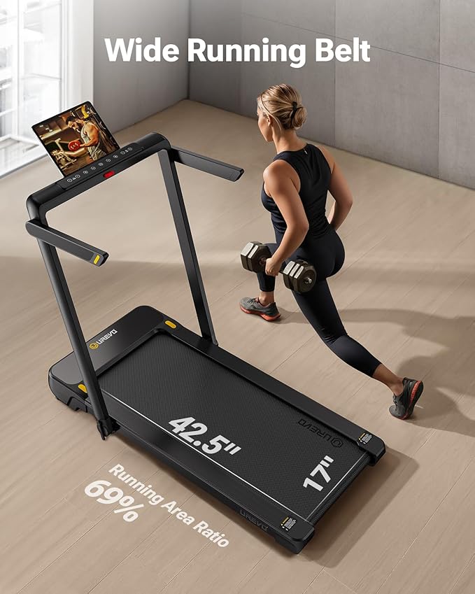 Smart Treadmill with 9% Auto Incline, Hiking and Running Walking Pad Treadmills for Home Office, Treadmill with UREVO APP, AI Powered Music Course, HIIT Programs Synced to Scenic Route, One-Click Mute