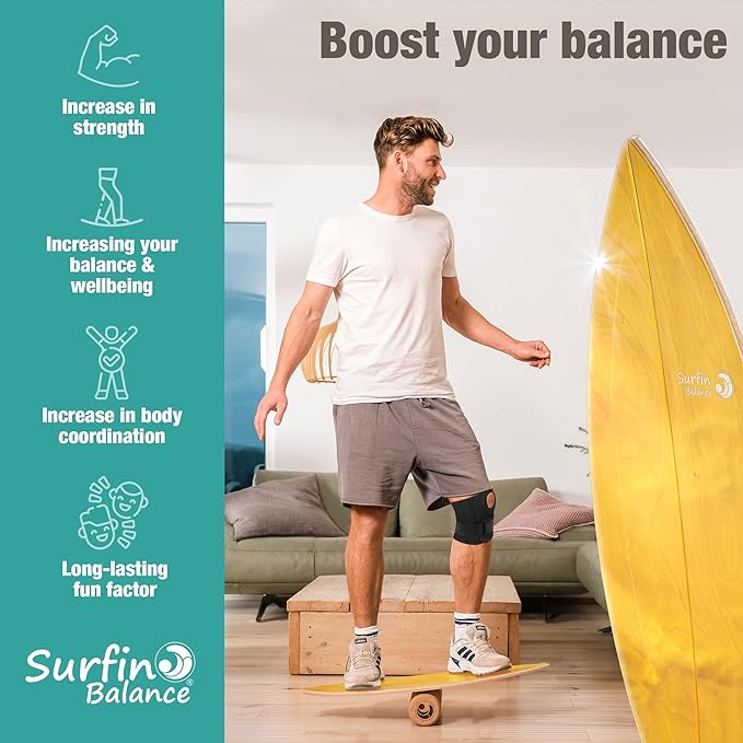 Board - unique board incl. corc roller, corc hemisphere and balance ball - surf balance board - balance training - balance board kids - balance board wood