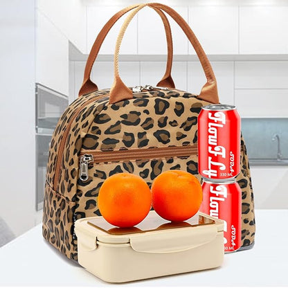 FlowFly Leopard Insulated Lunch Cooler Bag - Tote Organizer for Women/Men, Leopard