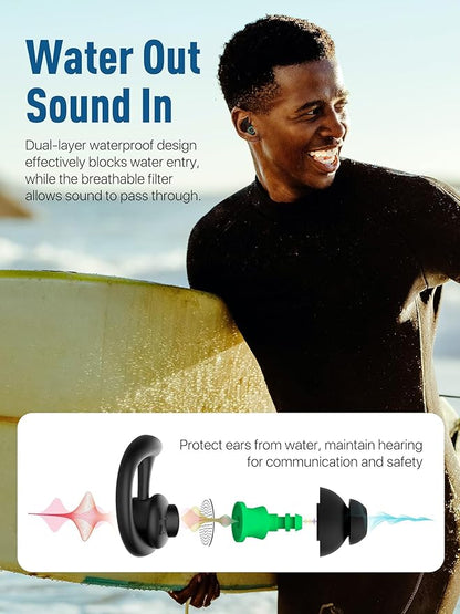 Hearprotek Swimmer Ear Plugs, 1 Pair Custom-fit Water Protection Adult Swimming Earplugs for Swimmers Surfer, Universal-fit with Lanyard, Perfect for Swimming,Surfing, Other Water Activities Black