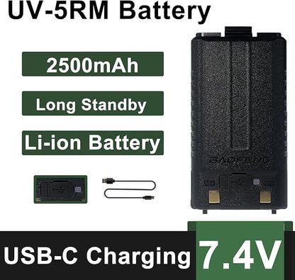 2 Pack BAOFENG UV-5RM Battery 2500mAh Enlarge Capacity UV-5RH Two 7.4V BL-5RH BL-5RH Li-ion GM-5RH Walkie