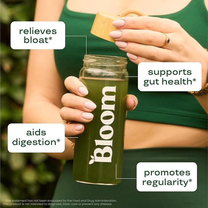 Bloom Nutrition Superfood Greens Powder Stick Packs, Digestive Enzymes with Probiotics and Prebiotics, Gut Health, Bloating Relief for Women, Chlorella, Green Juice Mix, 18 SVG, Tropical Variety