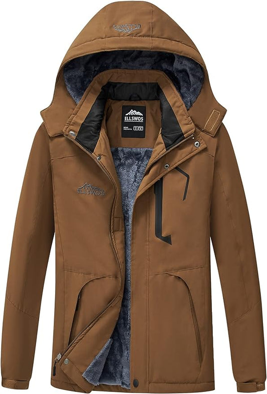 ELLSWOS Men's Waterproof Ski Jacket Winter Snow Coat Warm Hooded Raincoat Windproof Windbreakers