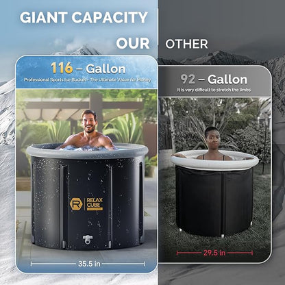 Ice Bath Tub for Athletes, 116 Gal XL Cold Plunge Tub for Recovery and Cold Water Therapy, Portable Multiple Layered Ice Pod Barrel for Outdoor, Inflatable Icebath Tub at Home