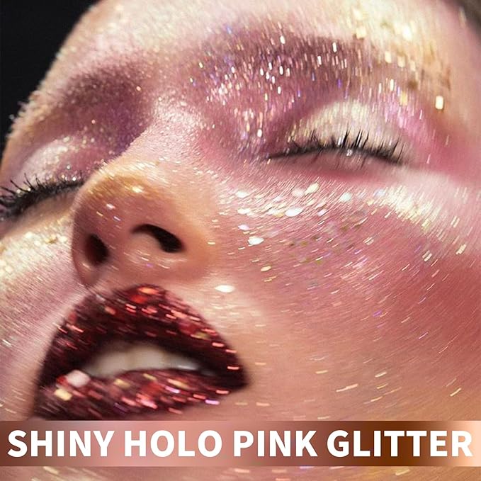 Hair Glitter Body Glitter Spray, 150ML Glitter Hairapray Holographic Pink Glitter Spray for Hair and Boday, Hair Glitter for Kids Women, Body Shimmer Festival Rave and Makeup 4.2 Fl Oz