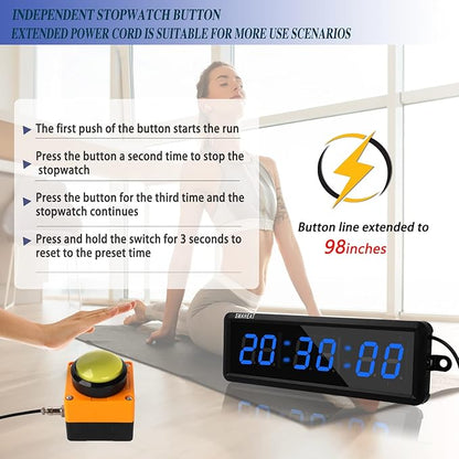 Fitness Timer with Stopwatch Button, Suitable for School/exam/Home Exercise/Gym/Gym SMAHEAT Electronic Fitness Timer (1.5 inch six-bit All-Blue)