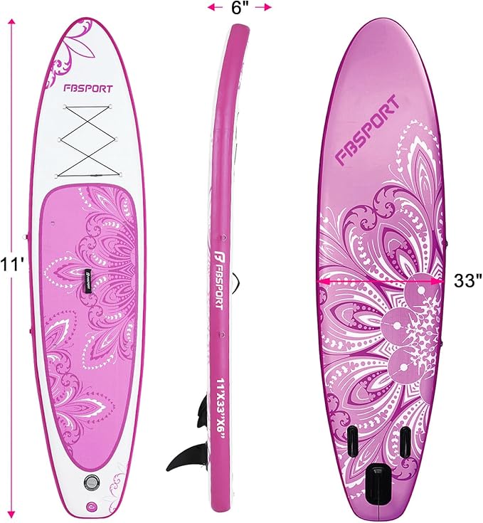 FBSPORT 11' Premium Stand Up Paddle Board, Yoga Board with Durable SUP Accessories & Carry Bag | Wide Stance, Surf Control, Non-Slip Deck, Leash, Paddle and Pump for Youth & Adult