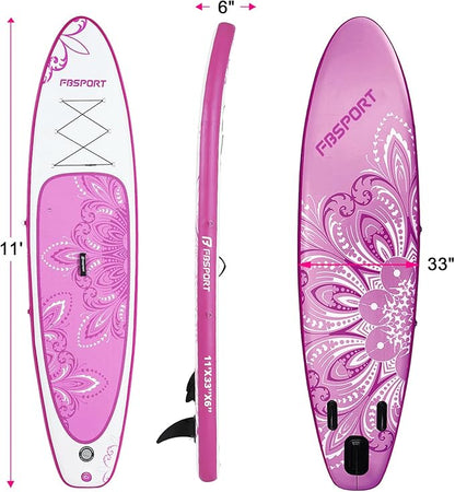 FBSPORT 11' Premium Stand Up Paddle Board, Yoga Board with Durable SUP Accessories & Carry Bag | Wide Stance, Surf Control, Non-Slip Deck, Leash, Paddle and Pump for Youth & Adult
