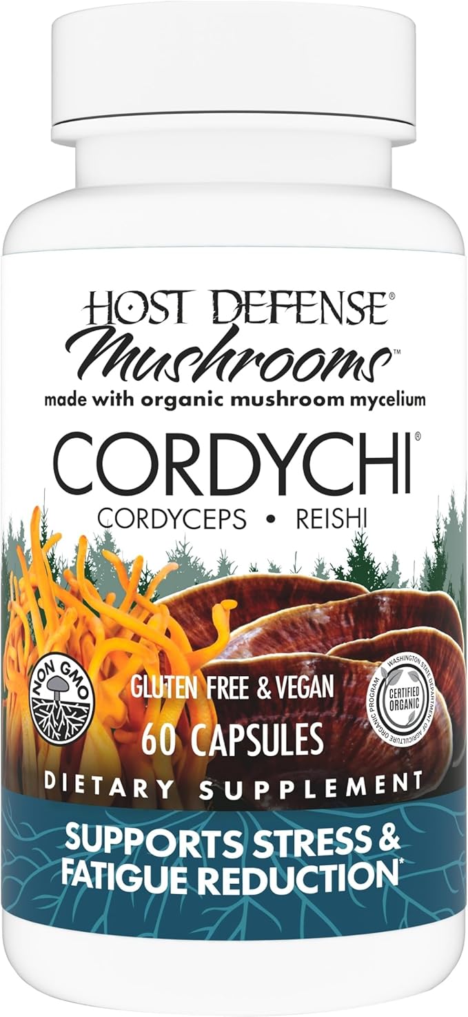 Host Defense CordyChi Capsules - Energy & Immune Support Supplement - Cordyceps & Reishi Mushroom Supplement for Relaxation & Respiratory Support - Aids Against Tiredness - 60 Capsules (30 Servings)*