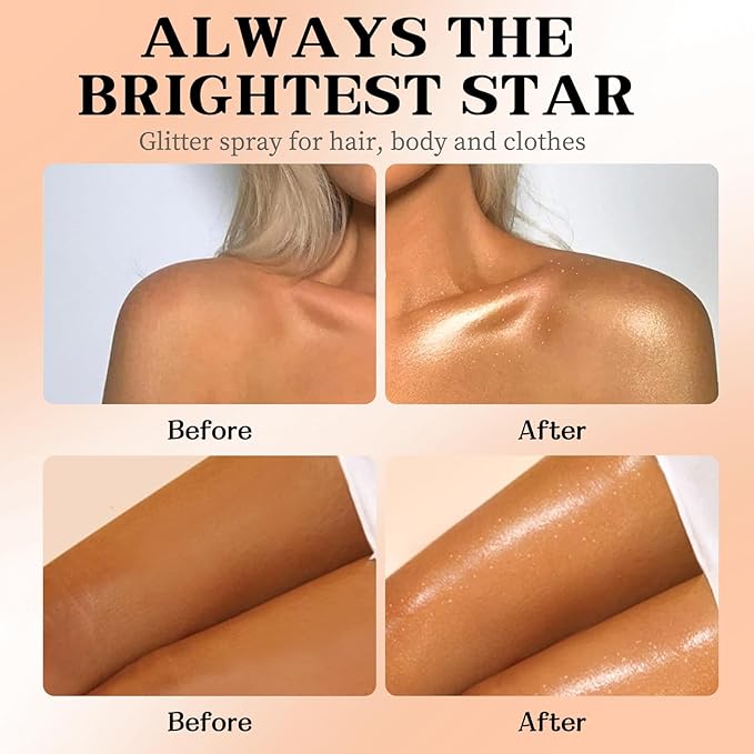 Glitter Spray for Hair and Body, Glitter Body Spray, Quick-Drying Waterproofing Body Shimmer Suitable for Festival Rave (Gold, 2.6 fl oz)