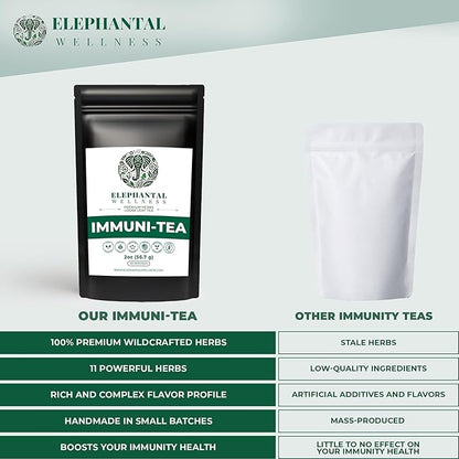 Elephantal Wellness Premium Immuni-Tea | Immune System & Respiratory Support with Reishi, Clove, Echinacea & Elderberry | Handmade, Caffeine-Free, Non-GMO Loose Leaf Blend, 2oz, 20 Servings