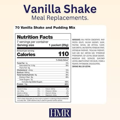 HMR 70 Plus Vanilla Shake & Pudding Mix | Meal Replacement Powder | Lactose-Free | 15g Protein | Supports Healthy Weight Loss | Easy to Make | Low Calorie | 21 Single Serving Packets