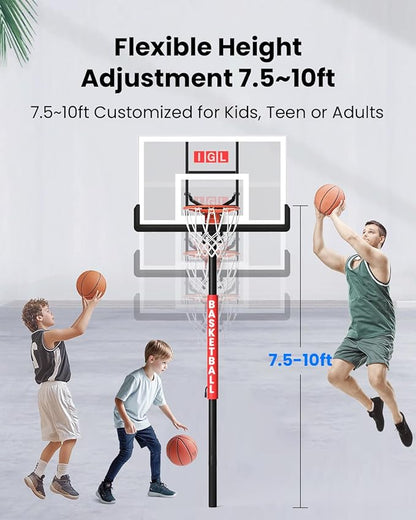 IGL In ground Basketball Hoops Outdoor, 10ft Height Adjustable Basketball Goal In ground with Shatterproof Backboard and Pro-Style Rim