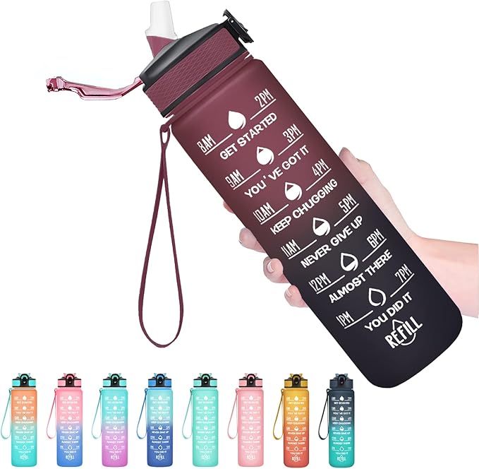 Hyeta 32 oz Water Bottles with Times to Drink and Straw, Motivational Water Bottle with Time Marker, Leakproof, Drinking Sports Water Bottle for Fitness, Gym and Outdoor