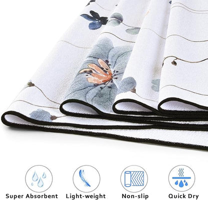 QiyI Floral Yoga Mat Towel with Corner Pockets, Non Slip Sweat Absorbent Hot Yoga Towels, Soft Yoga Blankets with Travel Bag, Mat Cover for Workout, Gym, Fitness - 70"x26", Watercolor Flowers