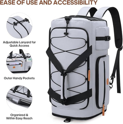 Gym Bag for Men and Women with Shoe & Laptop Compartment, 3-in-1 Sports Travel Duffel Bag Anti-Theft Weekender Carry-On Backpack for Airplane & Workout, Overnight Travel Bag,35L (Light Grey, Medium)