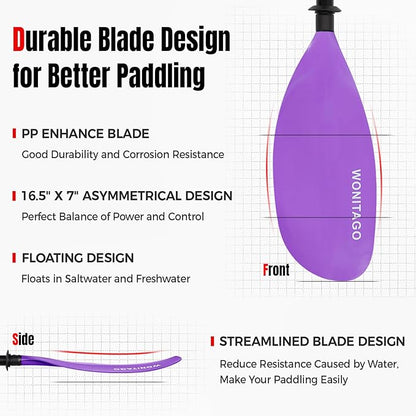 Kayak Paddles with Alloy Shaft and PP Blade, Floating Kayaking Oars, Adjustable 230-250 cm/90-98 Inches, 210-230 cm/82-90 Inches