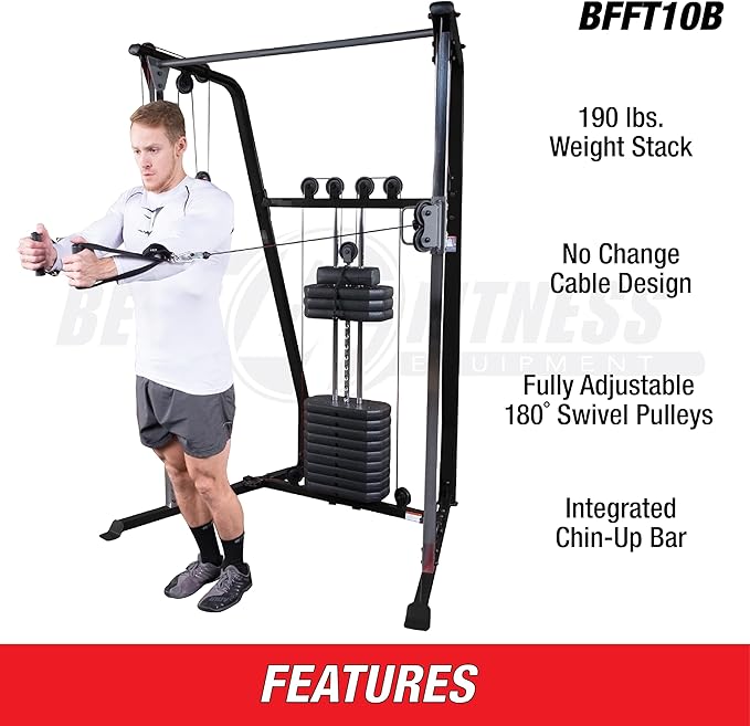 Body-Solid Best Fitness Functional Trainer Cable Machine, Full Body Workout Weight Stacks, Chest and Shoulder Exercise Home Gym LAT Pulldown Machines with 190lb Weights Stack, Midnight Black