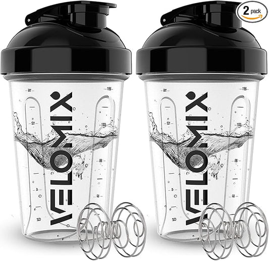 '-2 Pack- 20 oz Protein Shaker Bottles for Protein Mixes - 2x Wire Whisk, Leak Proof Shaker Cups for Protein Shakes and Pre Workout, Protein Shaker Bottle Pack, Protein Mixer Cup (Clear Prime)