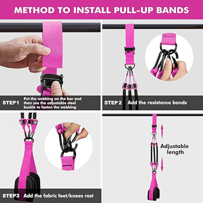 HPYGN Pull Up Assistance Bands, Heavy Duty Resistance Band for Pull Up Bar, Adjustable Weight/Size with Fabric Feet/Knee Rest, Bands for Pull Up Assist for Strength Training, Pull Up Assist Band