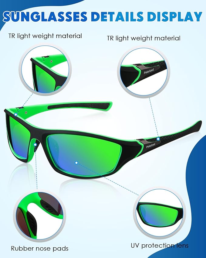 Frienda 6 Pack Polarized Sport Sunglasses for Men Multipack Fit over Glasses Pack Lot Set Men's Sport Fishing Eyeglasses