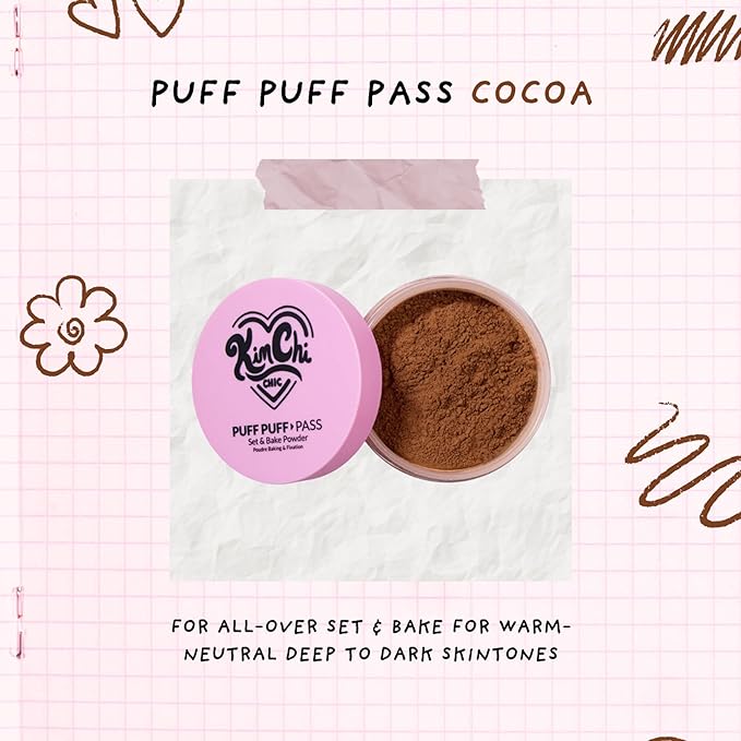 Kimchi Chic Beauty Puff Puff Pass Set and Bake Setting Powder for Makeup, Extra Fluffy Loose Face Powder Poof, Soft Natural Face Makeup for Uneven Skin Tone, 07 Cocoa