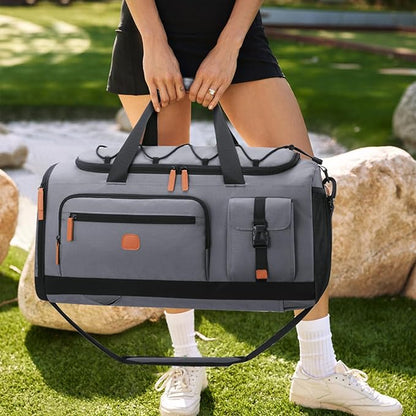 Gym Bag for Men and Women with Shoe & Laptop Compartment, 3-in-1 Sports Travel Duffel Bag Anti-Theft Weekender Carry-On Backpack for Airplane & Workout, Overnight Travel Bag,35L (Dark Grey, Medium)