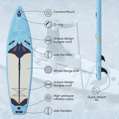Inflatable Paddle Board,Stand Up Paddle Board Set, Extra Wide SUP Board with Removable Fin, Floating Paddle, Hand Pump, Waterproof Phone Pouch,Traveling Board