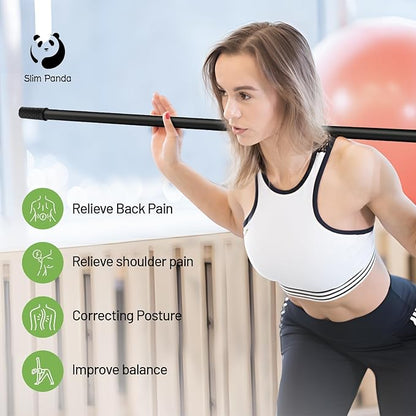 Slim Panda Yoga Stick, 5ft Natural Bamboo Stick with Rubber Ends, Exercise Stretching Stick for Yoga, Stretching, Balance and Correcting Posture, Rehabilitation Physical Therapy Aids