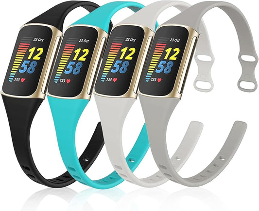 surundo Compatible with Fitbit Charge 6 Bands/Fitbit Charge 5 Bands - Slim Thin Narrow Soft Silicone Sport Strap Replacement Wristbands for Fitbit Charge 5/Charge 6 Advanced Fitness/Health Tracker
