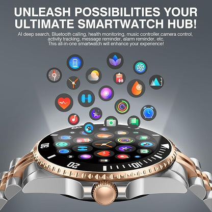 2025 DA GPT Smart Watch with Bluetooth Call,1.19-inch AMOLED Display, 24/7 Heart Rate, Blood Oxygen, Blood Pressure, Sleep Monitor, 107 Sports Fitness Tracker, Compatible Android and iOS Silver Gold