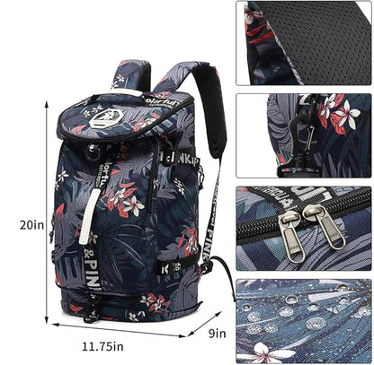 Kalesi Floral Gym Duffle Bag Backpack 4 ways for Women Waterproof with Shoes Compartment for travel Sport Hiking laptop Lightweight