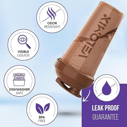 '-2 Pack- 28 oz Protein Shaker Bottles for Protein Mixes - 2x Wire Whisk | Leak Proof Shaker Cups for Protein Shakes | Protein Shaker Bottle Pack | Shakers for Protein Shakes-Brown Colors