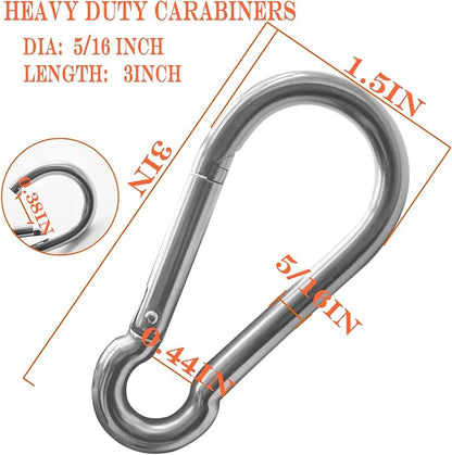 100Pack Heavy Duty Carabiner Clips, M8 5/16" Spring Snap Hooks 3Inch Zinc-Galvanized Steel Chain Clips Quick Links Safety Connector for Hammock Swing Fitness Gym Outdoor Supplies Boating