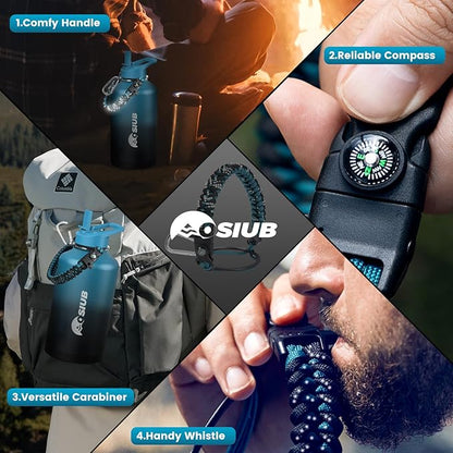 Insulated Water Bottle 128 oz, Triple Wall Vacuum Stainless Steel(Cold for 48 Hrs),Leak Proof & BPA-Free,One Gallon Water Bottle with Reflective Paracord & Flip Straw for Sports & Travel, Indigo-Black