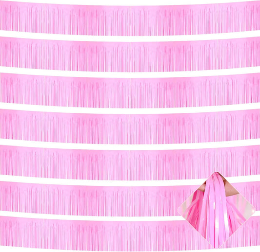 10 Pack 10 Feet Foil Fringe Garland Metallic Tinsel Streamers Banner Wall Hanging Curtain Backdrop for Parade Floats, Bachelorette, Wedding, Birthday, Halloween, Christmas Party Decorations(Pink)