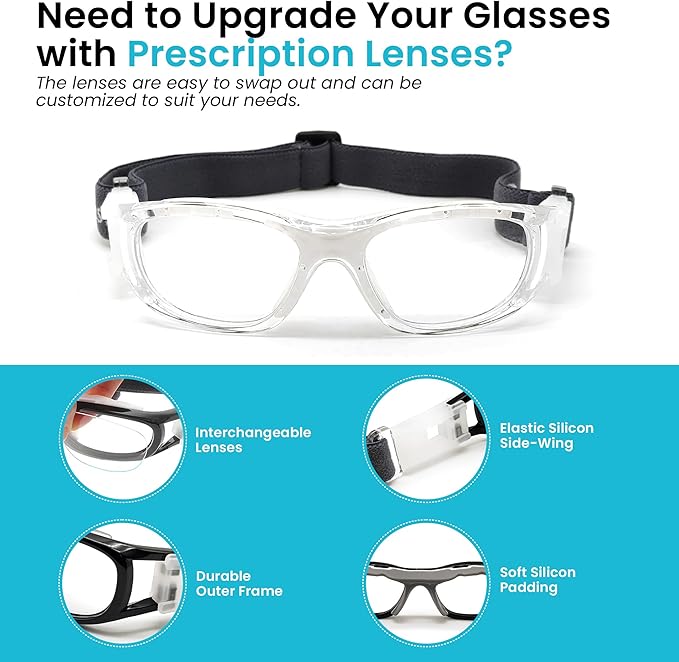 BLUE CUT Safety Basketball Goggles For Kids for Outdoor Sports Activities Anti Fog Replaceable to Prescription Lenses