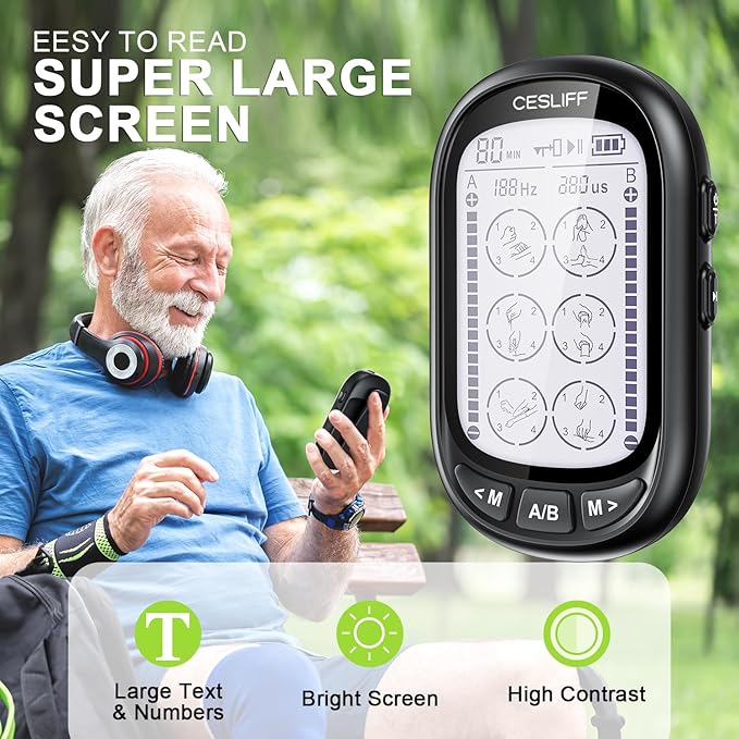 Dual Channel TENS EMS Unit 24 Modes 36 Levels, Upgraded Large Screen Intensity Muscle Stimulator for Back Neck Shoulder Pain Relief, Rechargeable Electric Pulse Massager TENS Machine with 10 Pads