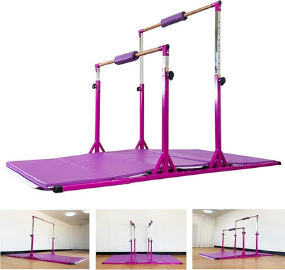 Gymnastics Double Horizontal Bars 3Play Parallel Bars Uneven Bars Gymnastics Training Kip Bar with 304 Stainless Steel Regulating Arms & Fiberglass Rail for Indoor Outdoor Home Club Use