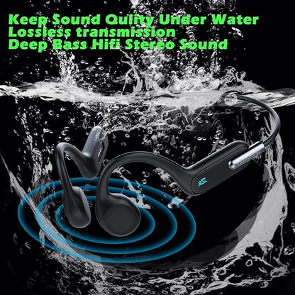 IHAO Swimming Headphones True Bone Conduction Open Ear Headset MP3 Player Built-in 32G Memory IP68 Underwater Waterproof Stereo Bluetooth Earphone for Driving Bicycling Running Skiing-X6 Black