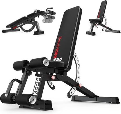 Keppi 1200LB Weight Bench, Heavy Duty Bench1000 PRO Adjustable Workout Bench Press Set for Home Gym Strength Training, Removable Foot Catch for Incline Flat Decline Sit Up Bench for Full Body Fitness